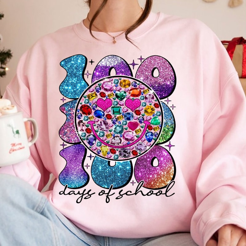 100 Days of School Girl Shirt PNG, Kids 100 Days Brighter Glitter Png, 100 Days of School Png, Kindergarten, Sparkle 100 days Glitter Png.jpg