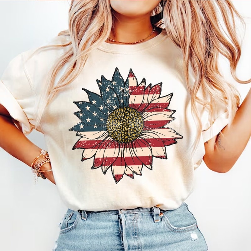 America Sunflower Png, USA Flag Flower Png, Gift For American, 4th Of July Flag Png, Freedom Png, Independence Day Png, American Girl Png.jpg