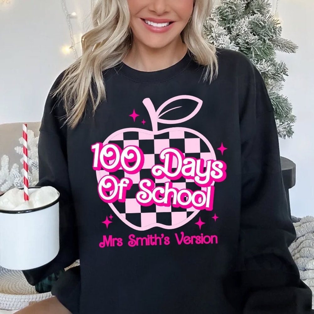 Custom 100 Days Of School PNG, Custom Teacher Version Png, Checkered Apple Png, 100th Day Of School Teacher Png, 1st2nd Grade Version Png.jpg