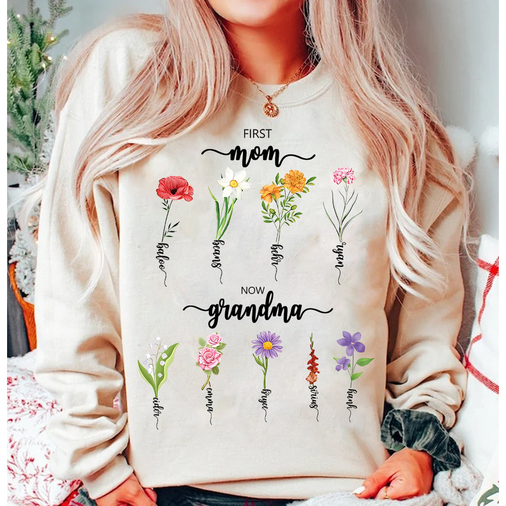 Custom First Mom Now Grandma Png, Grandma's Garden Png, Diy Birth Month Flower Png, Birth Month Floral Png, 1st Mother's Day Gift From Baby.jpg