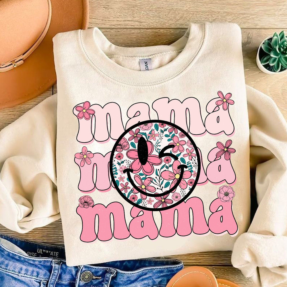 Smiley Face Spring Floral Png, Vintage Flowers Smile Face Shirt Sublimation Flower, Spring Floral Png, Mother's Day Png, Distressed Retro.jpg