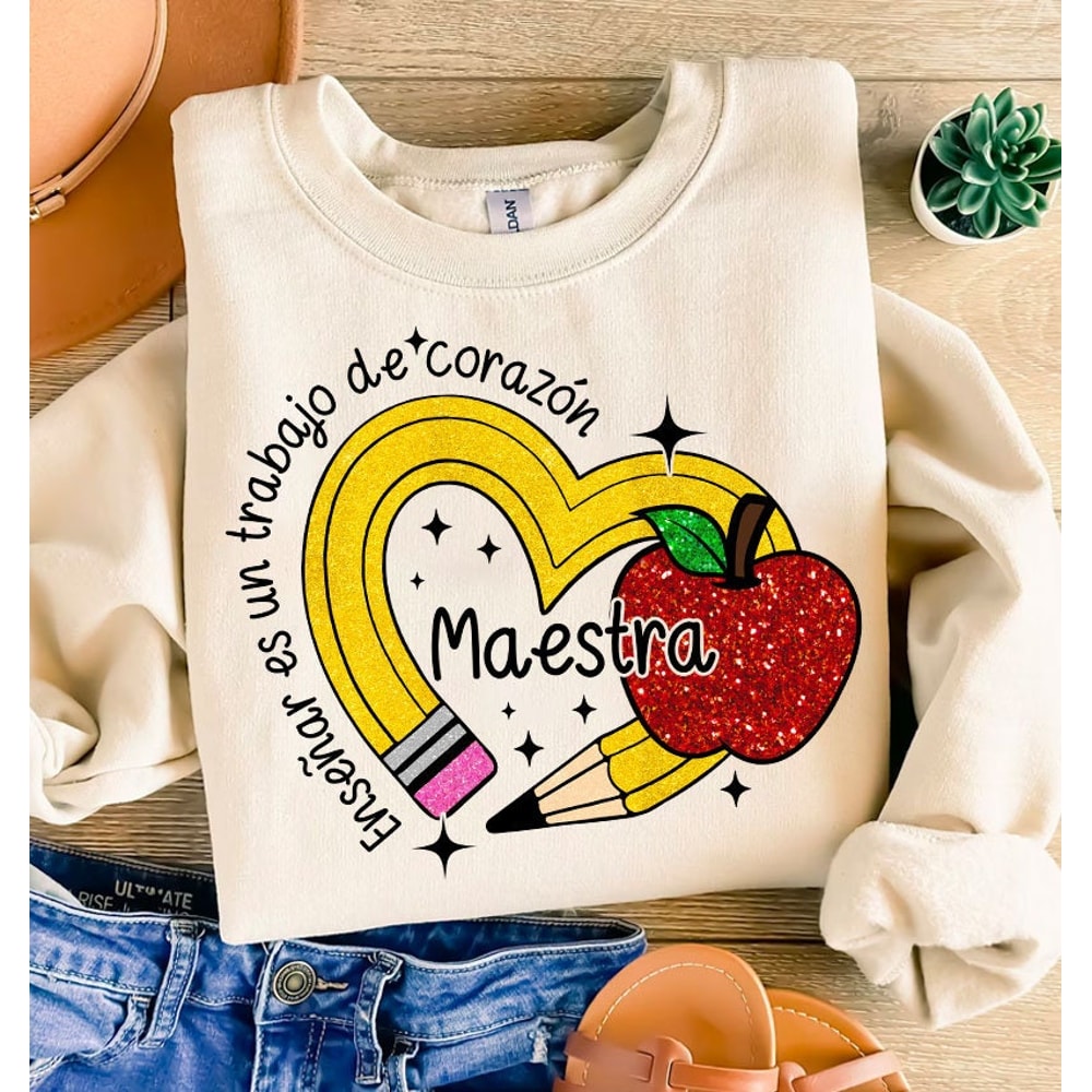 Spanish Teacher Rainbow Pencil Png, Teach Love Inspire Png, Teacher Appreciation Png, Faux Sequins Teacher Sparkly Png, Maestra shirt 1.jpg