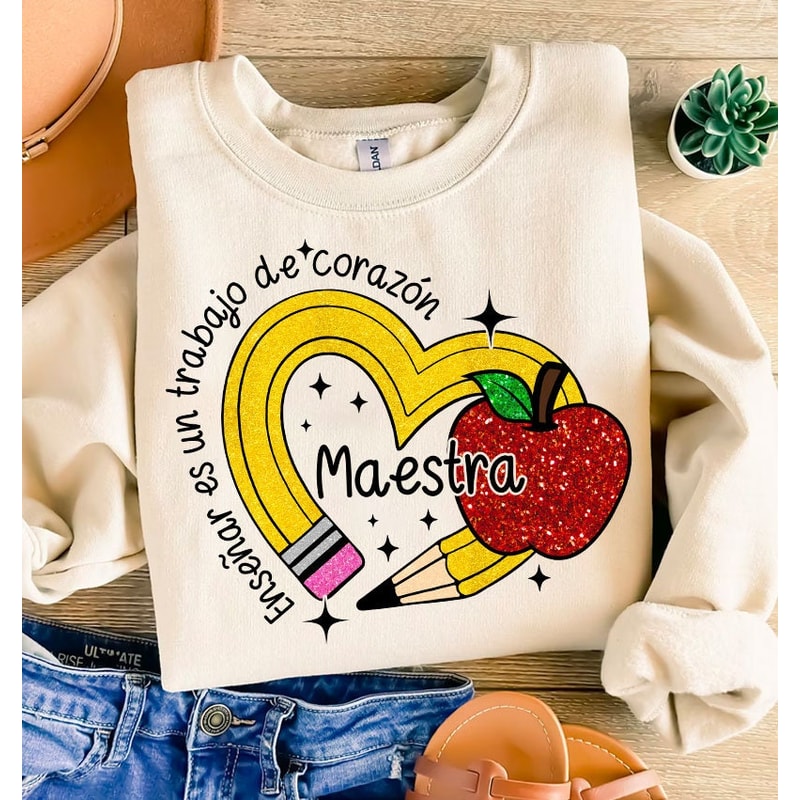 Spanish Teacher Rainbow Pencil Png, Teach Love Inspire Png, Teacher Appreciation Png, Faux Sequins Teacher Sparkly Png, Maestra shirt 1.jpg