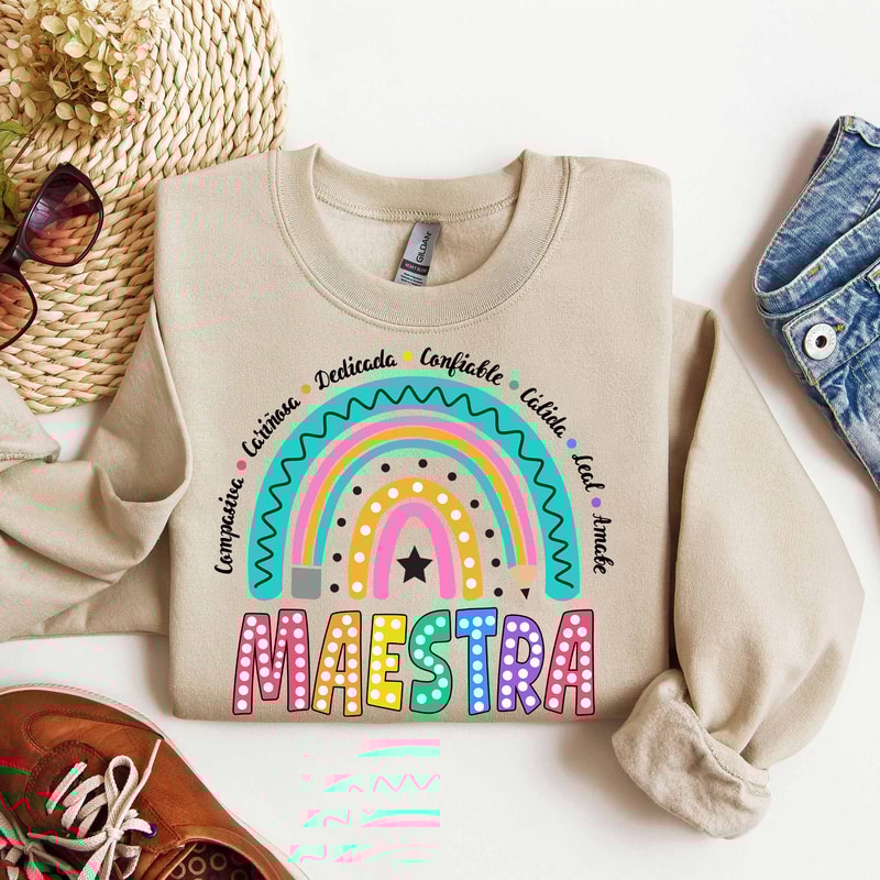 Spanish Teacher Rainbow Pencil Png, Teach Love Inspire Png, Teacher Appreciation Png, Faux Sequins Teacher Sparkly Png, Maestra shirt 3.jpg