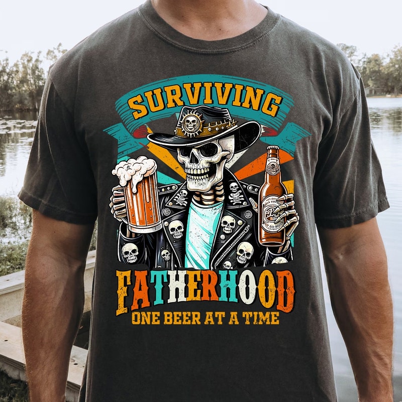 Surviving Fatherhood One Beer At A Time Png, Father's Day Png, Funny Dad Png, Birthday Dad Png, Retro Father Png, Dad Quote Png.jpg