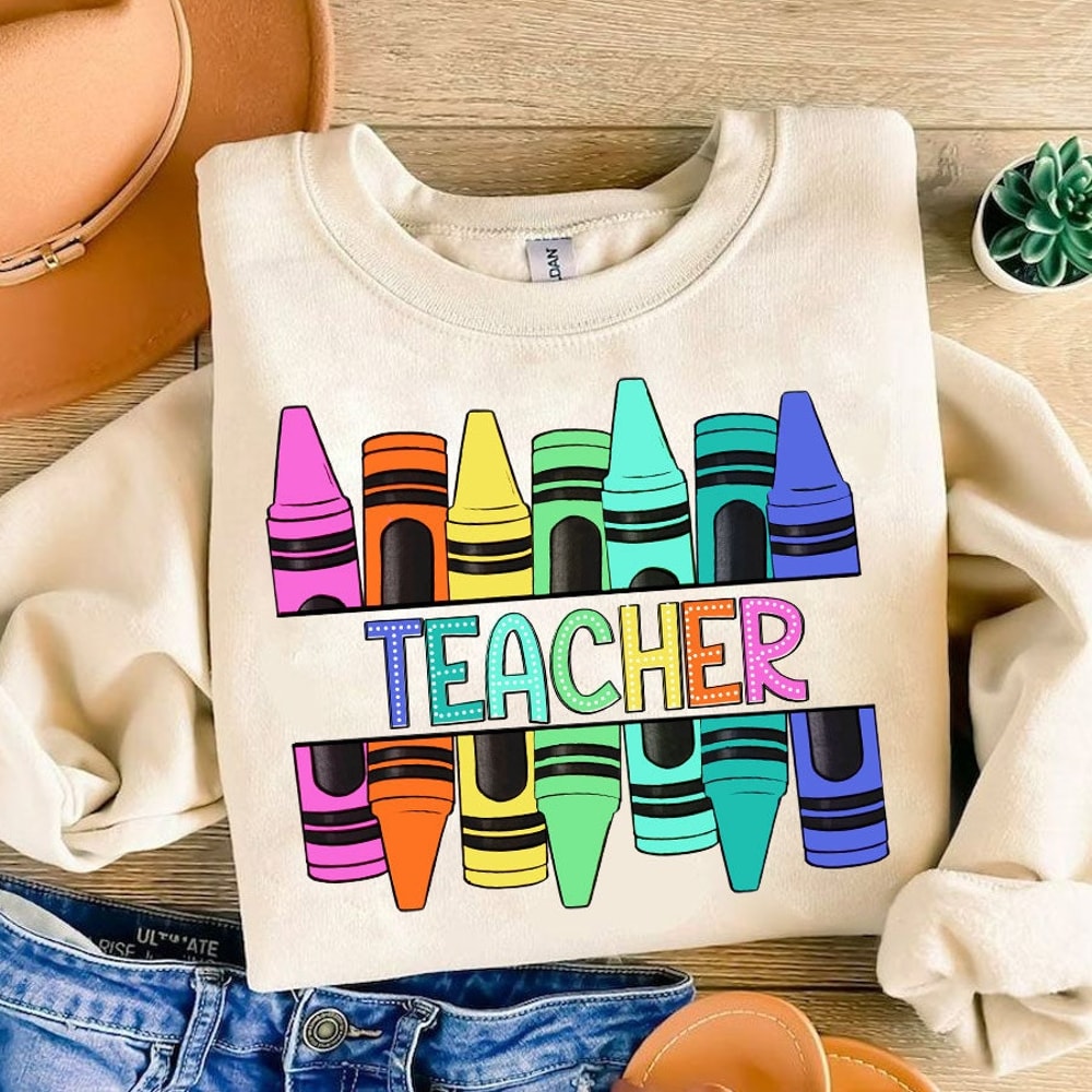 Teacher Rainbow Pencil Png, Teach Love Inspire Png, Teacher Appreciation Png, Teacher Crayon Bright Doodle Png, Teacher shirt.jpg
