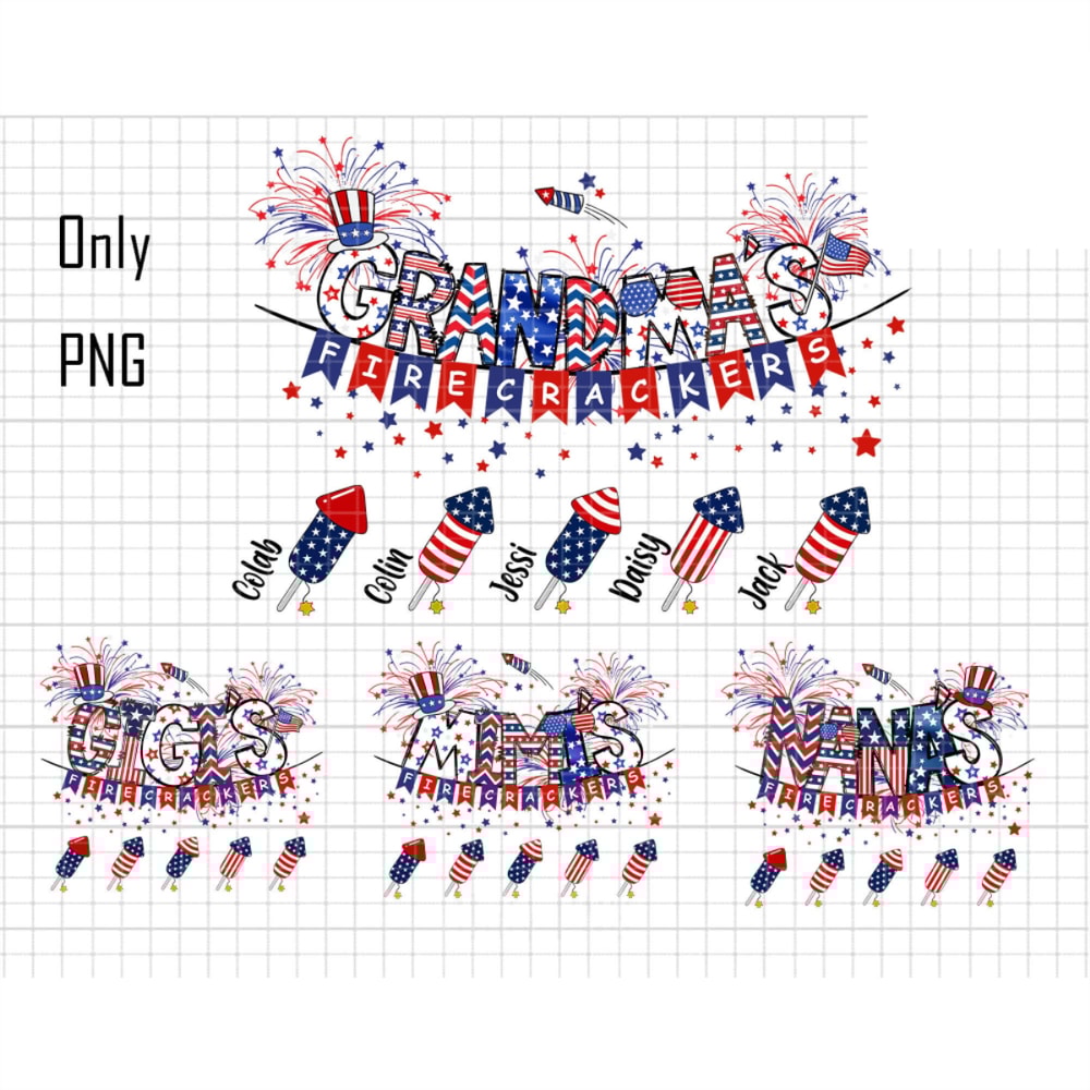 Custom 4th Of July Png, Custom Grandma Png, Firecrackers Png, Patriotic Png, Little Firecrackers Png, Grandma and your kid names, Mimi, Gigi.jpg