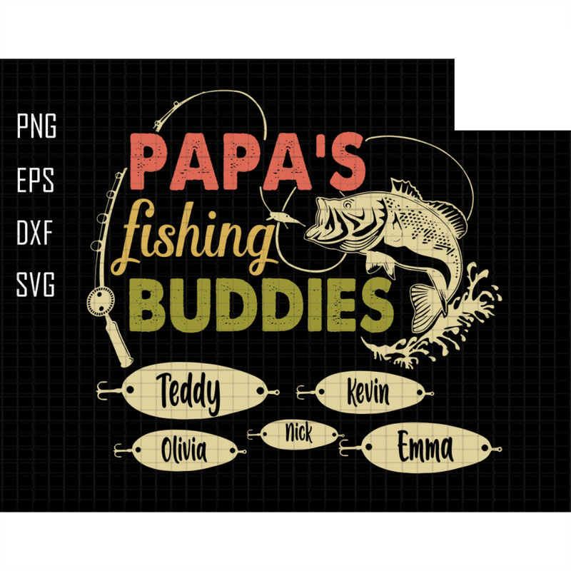 Personalized Papa's Fishing Buddies Svg, Bass Fisherman Svg, Custom Name, Father's Day Svg, Best Dad Ever Svg, New Dad Announcement Svg.jpg