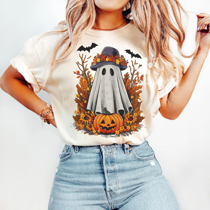 Halloween PNG, Spooky Ghost, Autumn sublimation design, Fall PNG, Pumpkins, leaves PNG, Watercolor Sublimation, Instant download, Ghouls 1.jpg