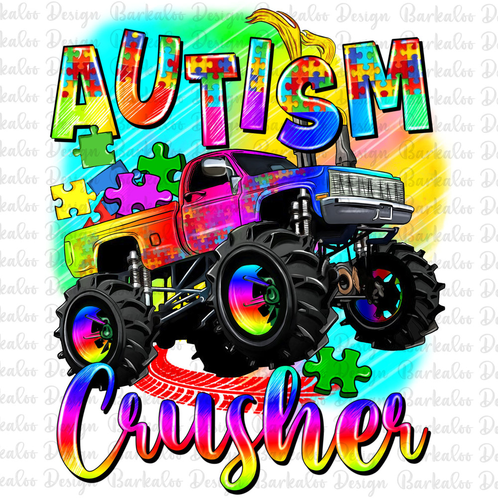 Autism crusher png sublimation design download, Autism Awareness png, monster truck png, Autism puzzle png, sublimate designs download.jpg