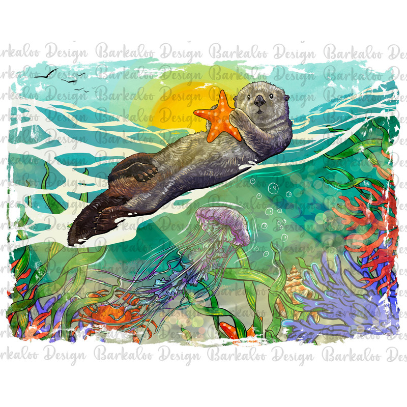 California Sea Otter Background Png Sublimation Design, Sea Otter With Starfish Background Png, Sea Otter Under The Sea Png Downloads.jpg
