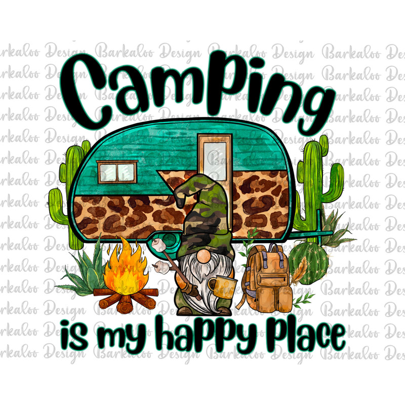 Camping Is My Happy Place Caravan And Gnome Png, Campfire Png, Camp Life Sublimation Png, Camping Sublimation, Camping Clipart, Leopard Camp.jpg
