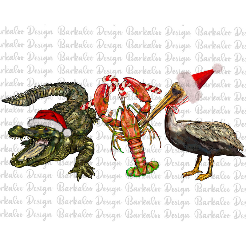 Christmas Alligator Pelican Crawfish Png Sublimation Design, Merry Christmas Png, Christmas Animal Png, Happy New Year Png, Digital Download.jpg