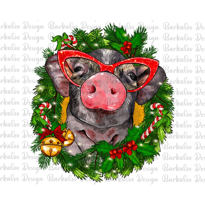 Christmas Pig Png Sublimation Design, Christmas Png, Merry Christmas Png, Christmas Pig Png, Christmas Pig Wreath Png, Digital Download.jpg