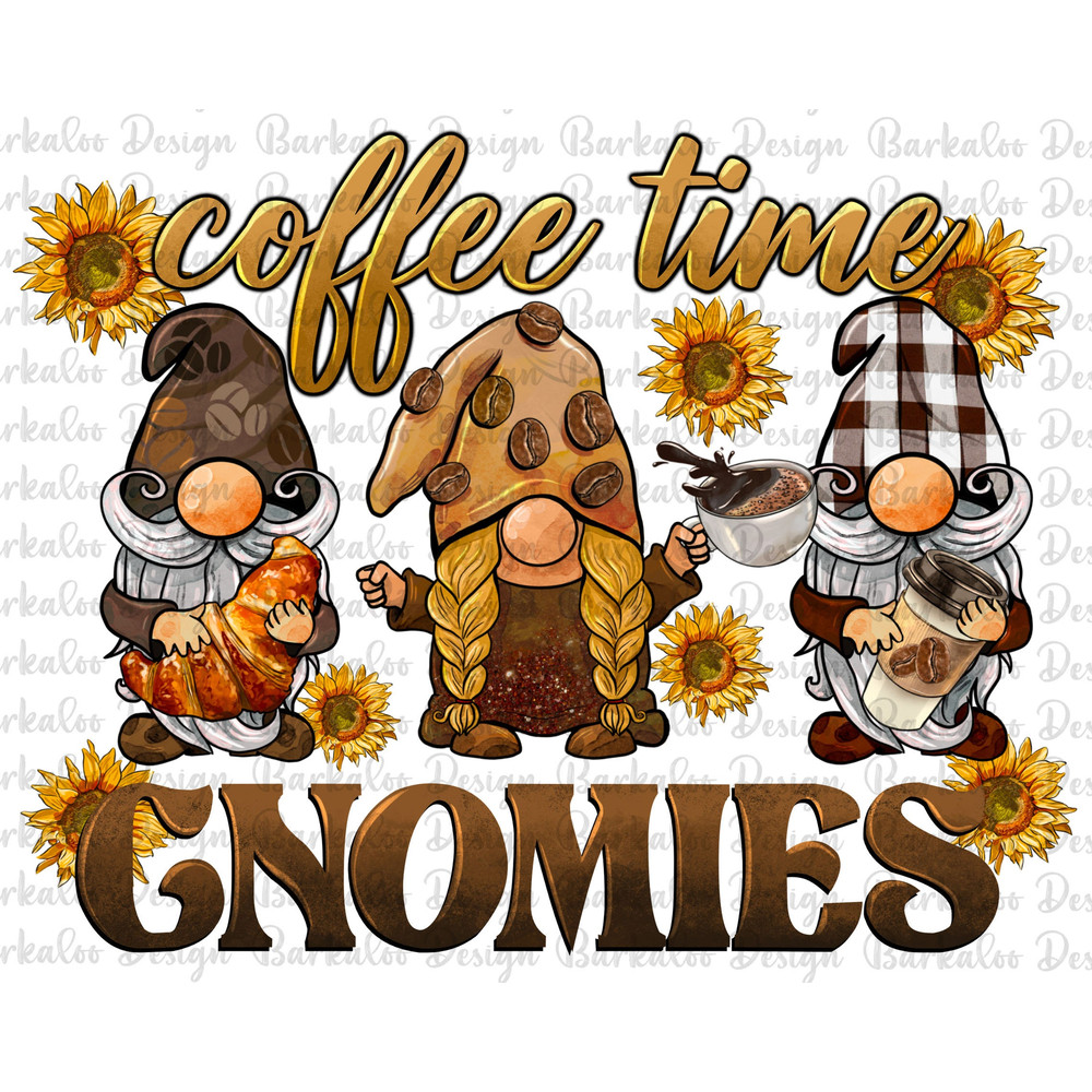 Coffee Time Gnomies Png Sublimation Design, Gnome Png, Coffee Lovers Png, Gnomes With Croissant Png,Coffee Beans Png, Caffeine Png Downloads.jpg