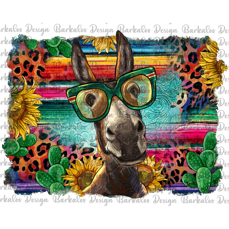 Donkey With Sunflowers Western Background Png Sublimation Design, Donkey Png,Farm Animals Png,Leopard Serape Background Png,Digital Download.jpg