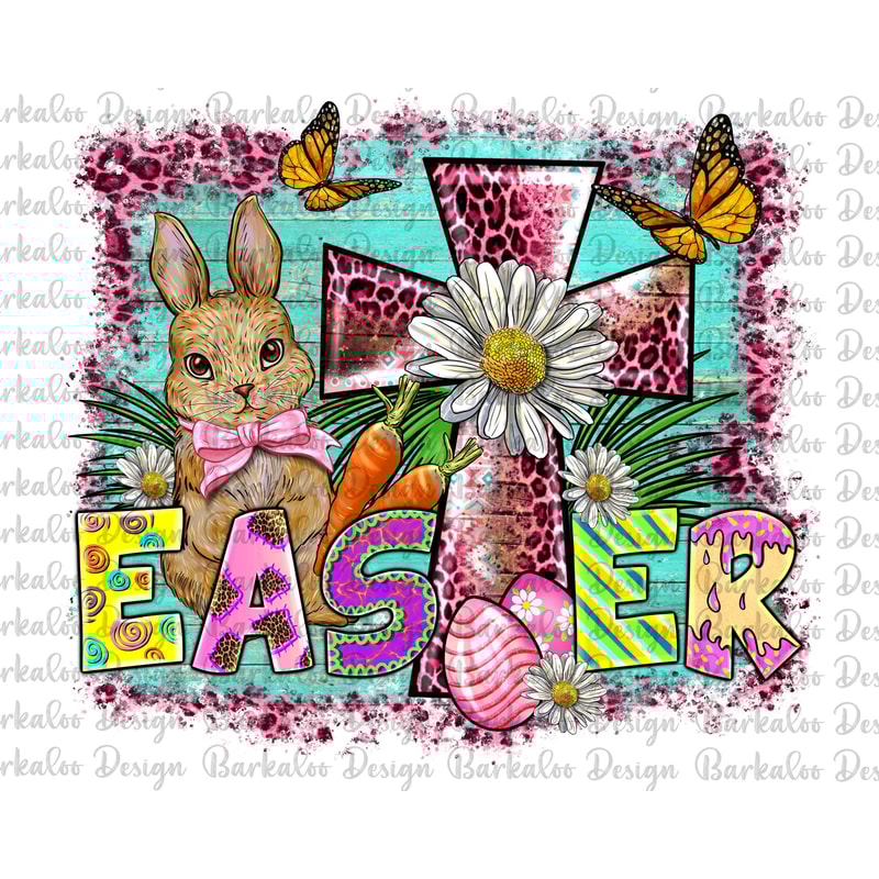 Easter Cross With Bunny Background Png Sublimation Design, Easter Day Png, Easter Rabbit Png, Western Daisy Cross Png, Easter Png Downloads.jpg