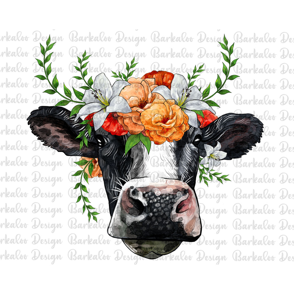 Floral Crown Holstein Cow Png Sublimation Design, Hand Drawn Cow Png, Holstein Portrait Png, Holstein Png, Floral Cow,Digital Downloads.jpg