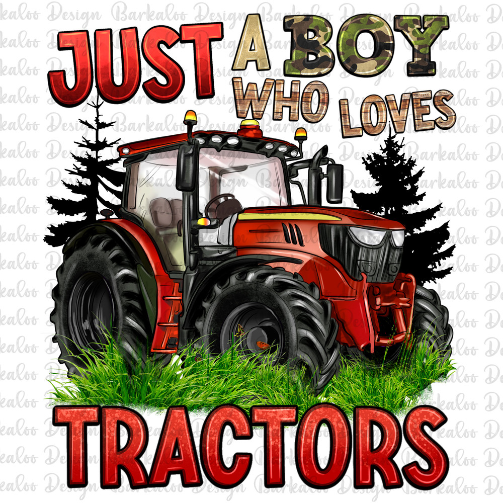 Just a boy who loves tractors red tractor png sublimation design download, hand drawn tractor png, farm tractor png, sublimate download.jpg