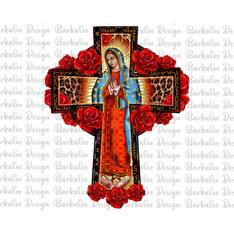 Lady Of Guadalupe With Rose Cross PNG Sublimation Design,Virgin Mary Png,Lady Of Guadalupe Cross Png,Leopard Virgin Mary Cross Png Downloads.jpg