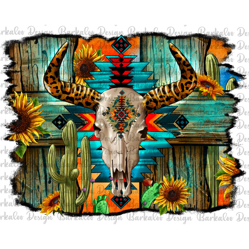 Leopard Horn Bull Skull With Aztec Background Png Sublimation Design, Western Bull Skull Png, Aztec Bull Skull Background Png Downloads.jpg