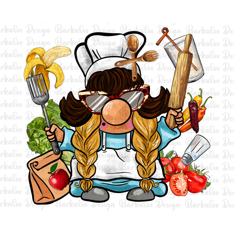 Lunch Lady Gnome Png Sublimation Design, Hand Drawn Gnome Png, Lunch Lady Life Clipart, Gnome Png, Cooking Gnome Png, Digital Download.jpg