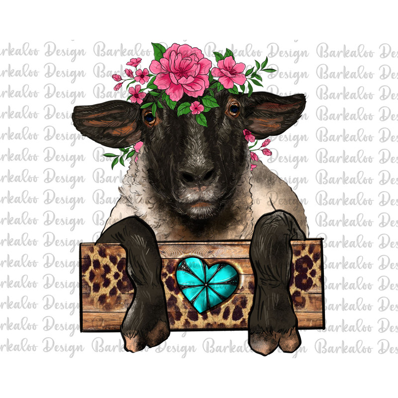 Suffolk Ewe Peeking With Floral Headdress Png Sublimation Design, Suffolk Ewe Png, Suffolk Ewe With Gemstone Png,Suffolk Sheep Png Downloads.jpg