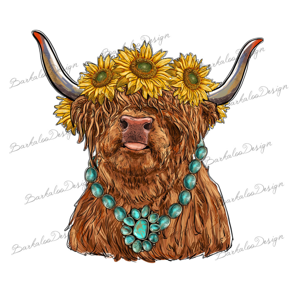 Sunflower Gemstone Cattle Png Sublimation Design, Hand Draw Cattle Png, Calf Png, Sunflower Cattle Png, Western Cattle Png, Digital Download.jpg