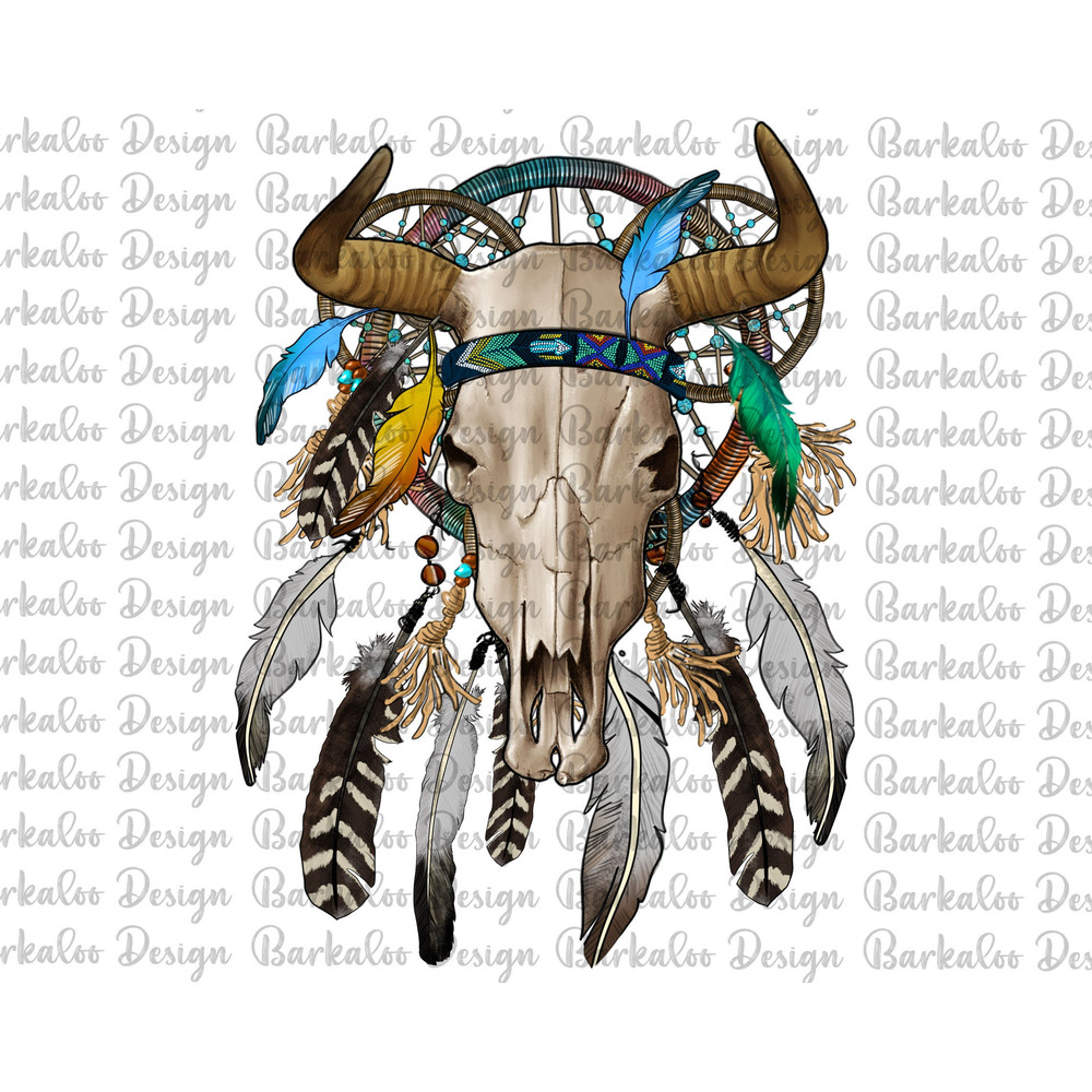 Western Bull Skull With Dream Catcher Png Sublimation Design, Bull Skull Png, Indian Bull Skull Png, Bull Skull Clipart, Digital Download.jpg