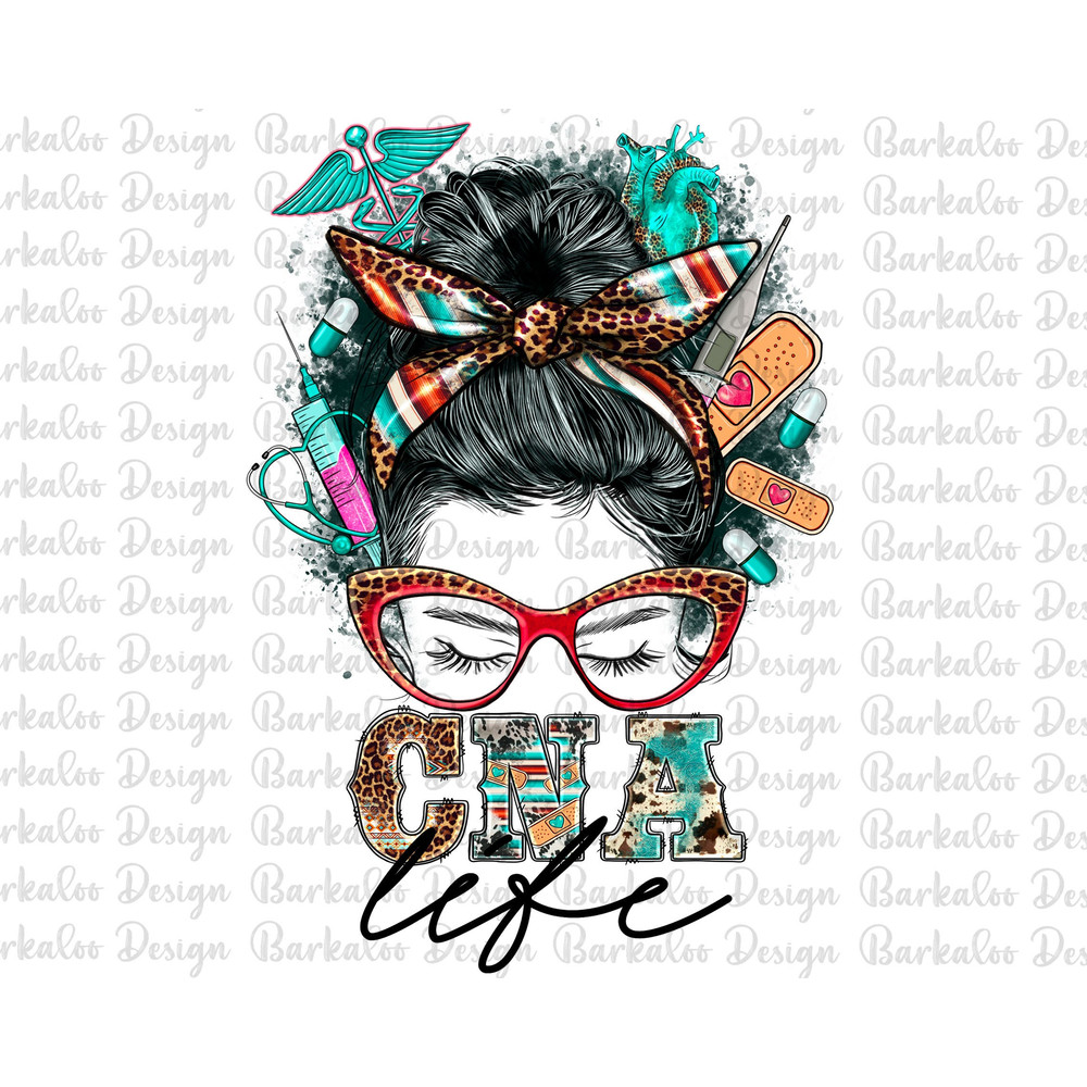 Western CNA Life Messy Bun Nurse Png Sublimation Design, Certified Nurse Assistant Png, Serape CNA Png,Nursing Png, Nurse Life Png Downloads.jpg