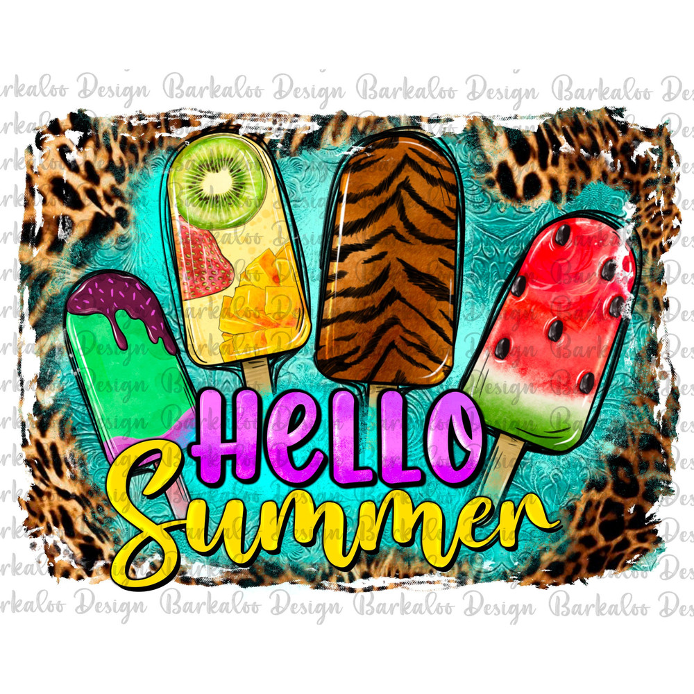 Western Hello Summer Ice Cream Background Png Sublimation Design, Hello Summer Ice Cream Leopard Background Png, Ice Cream Png Downloads.jpg