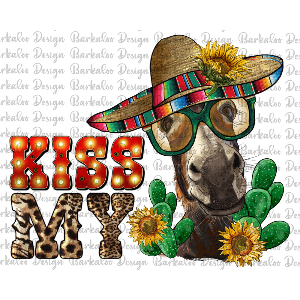 Western Kiss My Ass Donkey With Hat Png Sublimation Design, Donkey Png, Farm Animals Png, Cactus Farm Animals Donkey Png, Digital Download.jpg
