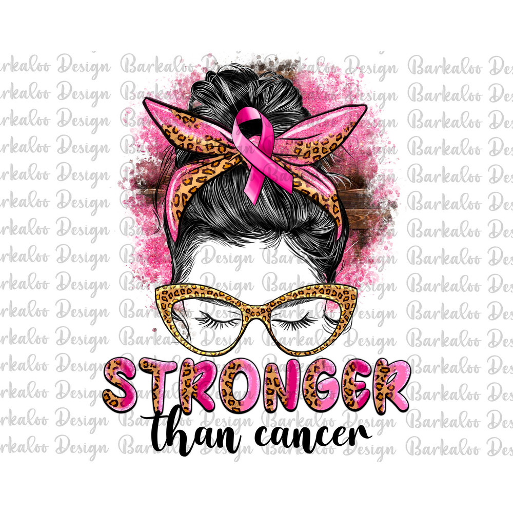Western Stronger Than Cancer Messy Bun Png Sublimation Design, Pink Ribbon Png, Breast Cancer Awareness, Mom Warrior Png, Digital Download.jpg