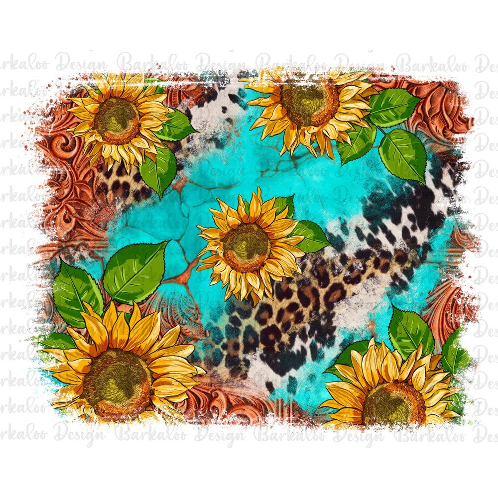 Western Sunflowers Turquoise Cowhide Background Png Sublimation Design, Western Png Background, Western Png, Background Png,Digital Download.jpg