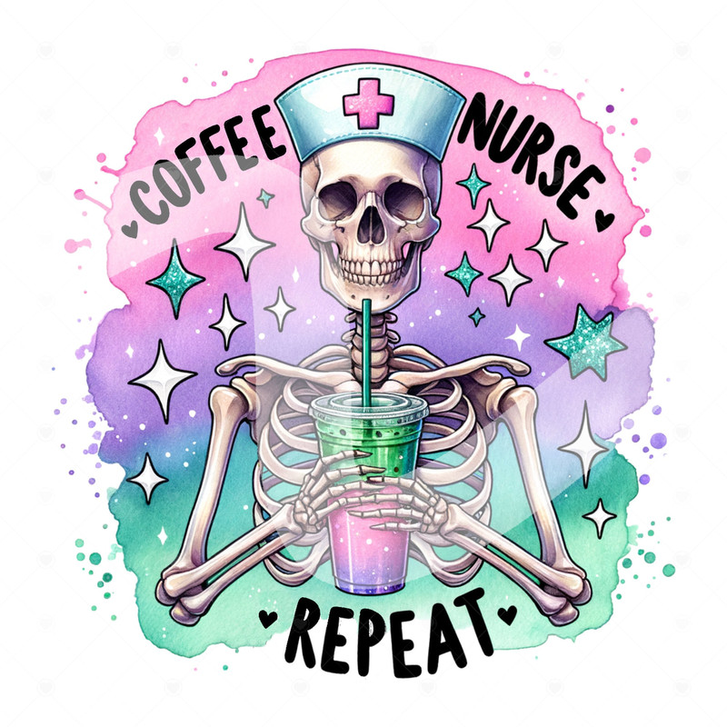 Coffee Nurse Repeat PNG, Nurse Appreciation Week Clipart, Skeleton Nurse Sublimation Design, DTF Transfer File, Future Nurse, Best Nurse Png.jpg