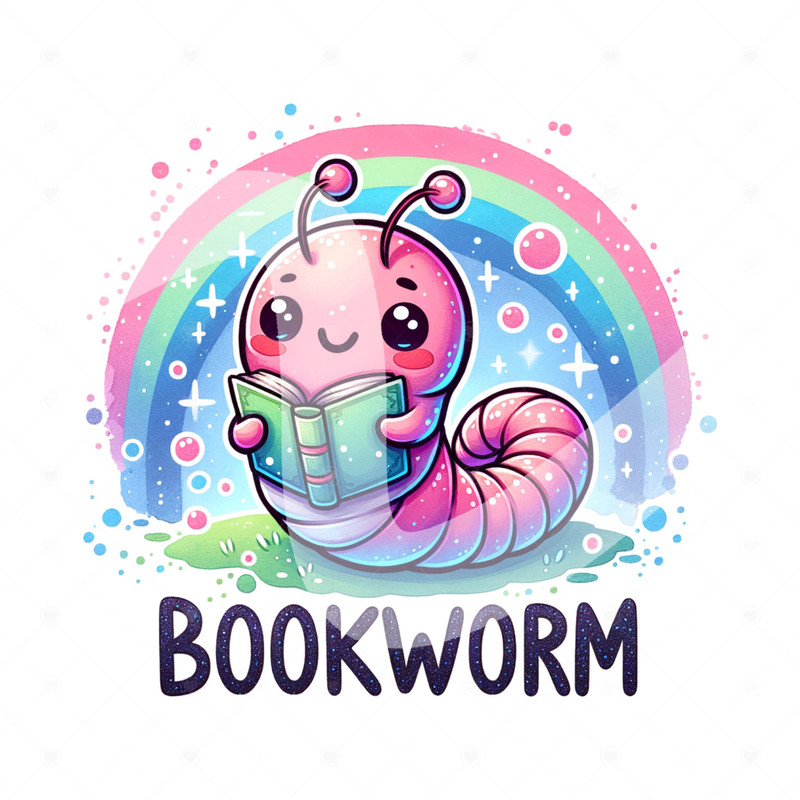 Cute Bookworm PNG, Reading Book Worm Clipart, Reading Trash PNG, Book Sticker, Tshirt Design, Trashy Books Sublimation Design, DTF Transfer.jpg