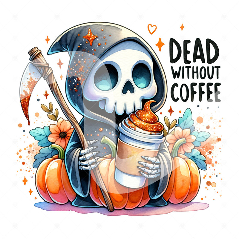 Dead Without Coffee PNG, Skeleton Coffee Clipart, Spooky Season Shirt Sublimation Design, Halloween DTF Transfer, Trendy Dead Inside Tshirt.jpg
