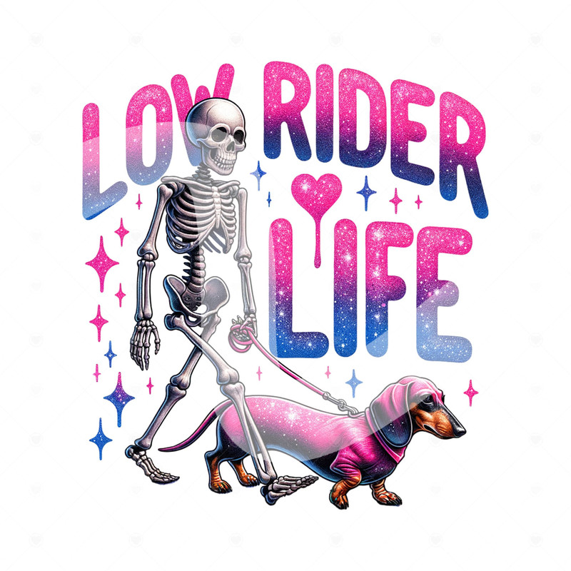 Funny Dachshund PNG, Spooky Skeleton and Dog Clipart, Weiner Dog Sublimation Design, Low Rider Life DTF File, Mug Design, Sticker, Jar Wrap.jpg