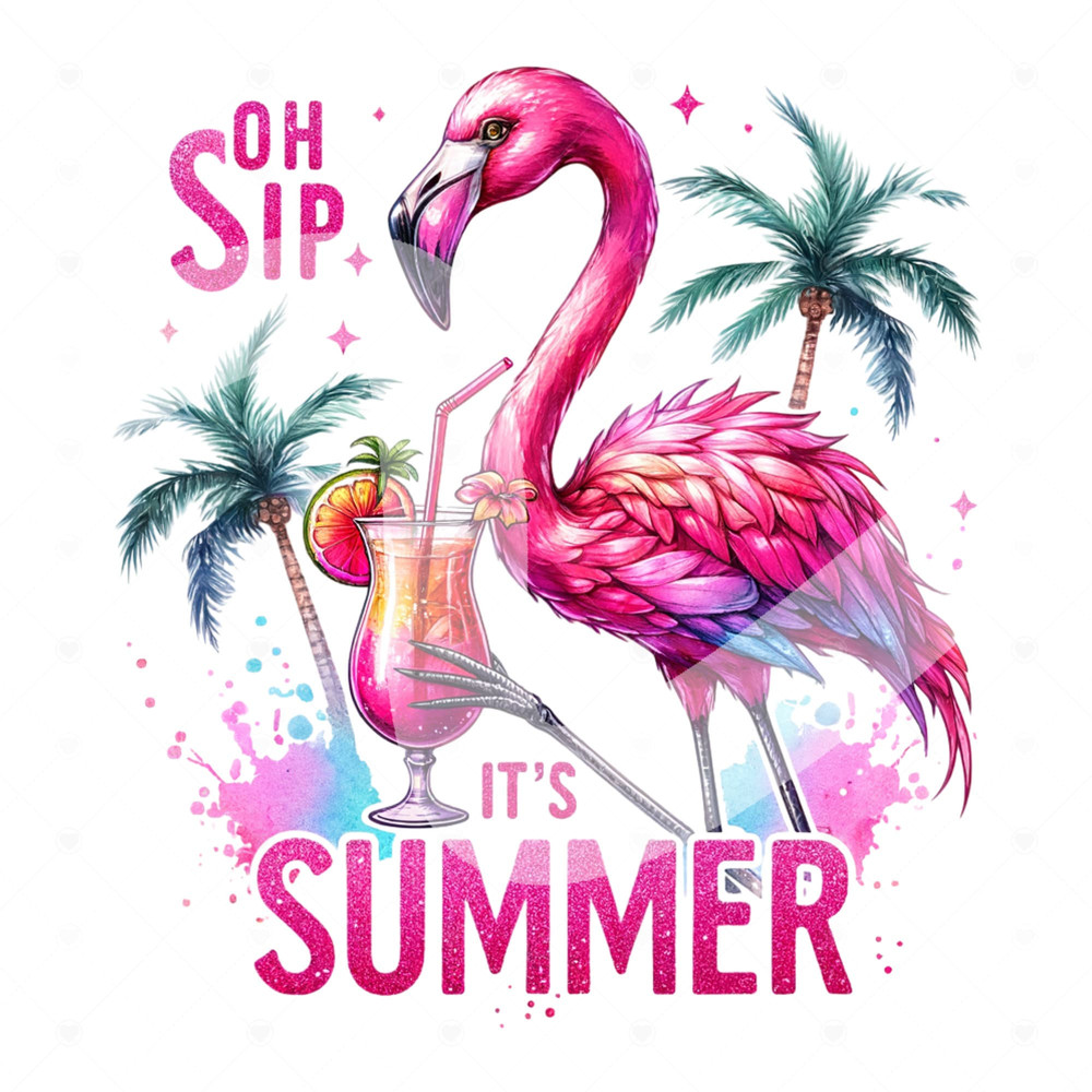 Funny Flamingo Clipart, Oh Sip It's Summer PNG, Summer Shirt Sublimation Design, Trendy Retro Summer Png, Tropical UV DTF Transfer, Tumbler.jpg