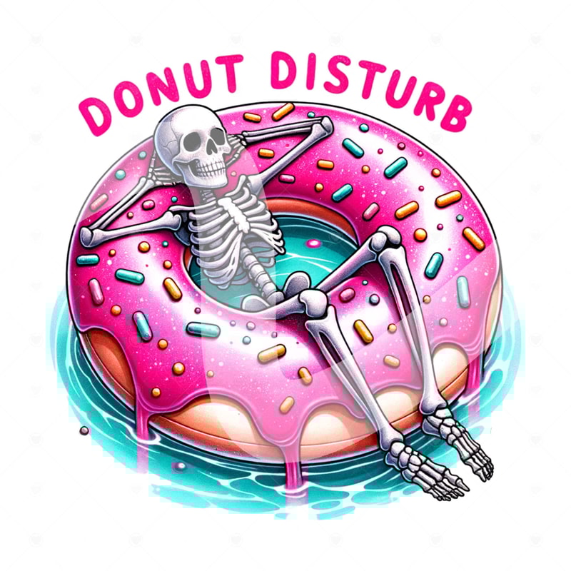 Funny Summer Skeleton Clipart, Donut Disturb PNG, Snarky Skeleton Sublimation Design, Pool Float, Summer Vacation DTF File, Trendy Design.jpg