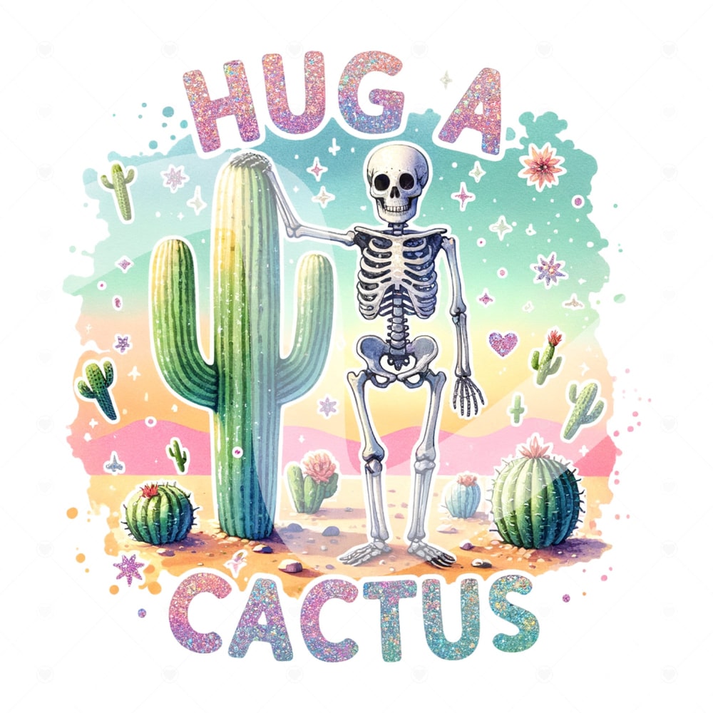 Hug a Cactus PNG, Funny Cactus Clipart, Western Skeleton Sublimation PNG, Snarky Tshirt Design File, Sublimate Shirt Design, Tumbler Wrap.jpg