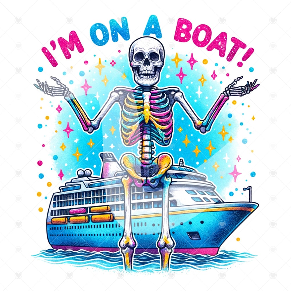 I'm On A Boat PNG, Funny Summer Skeleton Clipart, Cruise Vacation PNG, Snarky Skeleton Sublimation Design, Trendy Summer Vacation DTF File.jpg