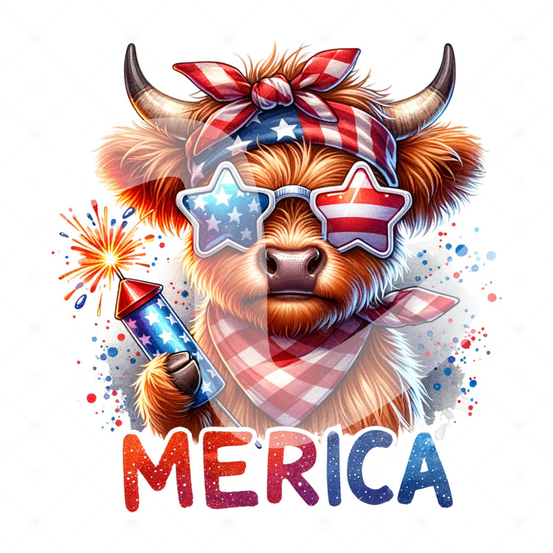 July 4th Highland Cow PNG, Funny Merica Clipart, America Sublimation Design, Patriotic DTF Transfer File, Heifer Shirt, Sticker, Mug Wrap.jpg