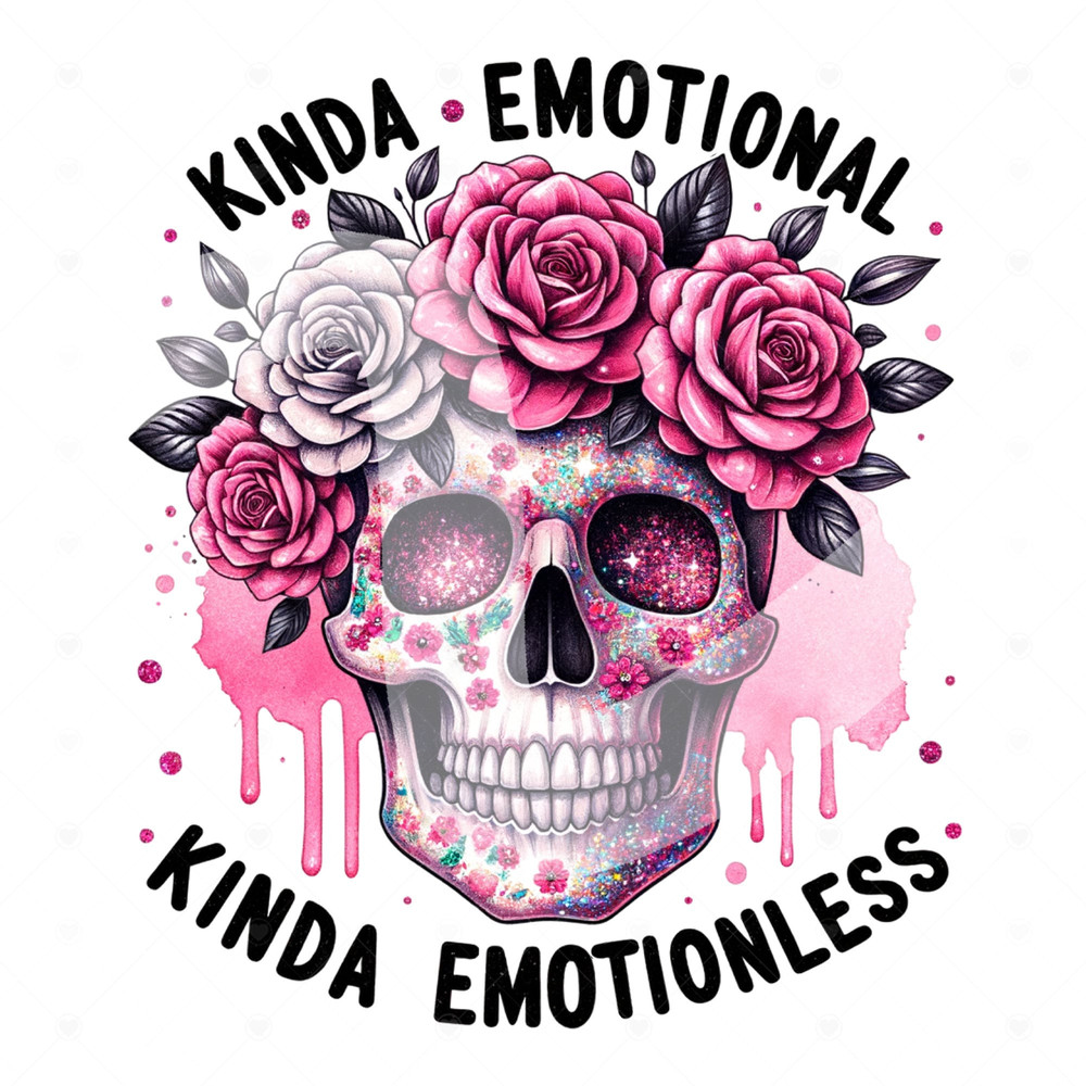 Kinda Emotional Kinda Emotionless PNG, Mental Health Sublimation Design, Sarcastic Motivational Floral Skeleton Clipart, Retro Skull Tshirt.jpg