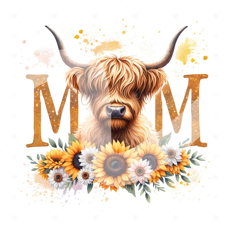 Mom Highland Cow PNG, Mama Clipart, Mother's Day Heifer Cow PNG, Sunflower Sublimation Design, DTF Digital Download, Shirt Design, Mug, Wrap.jpg