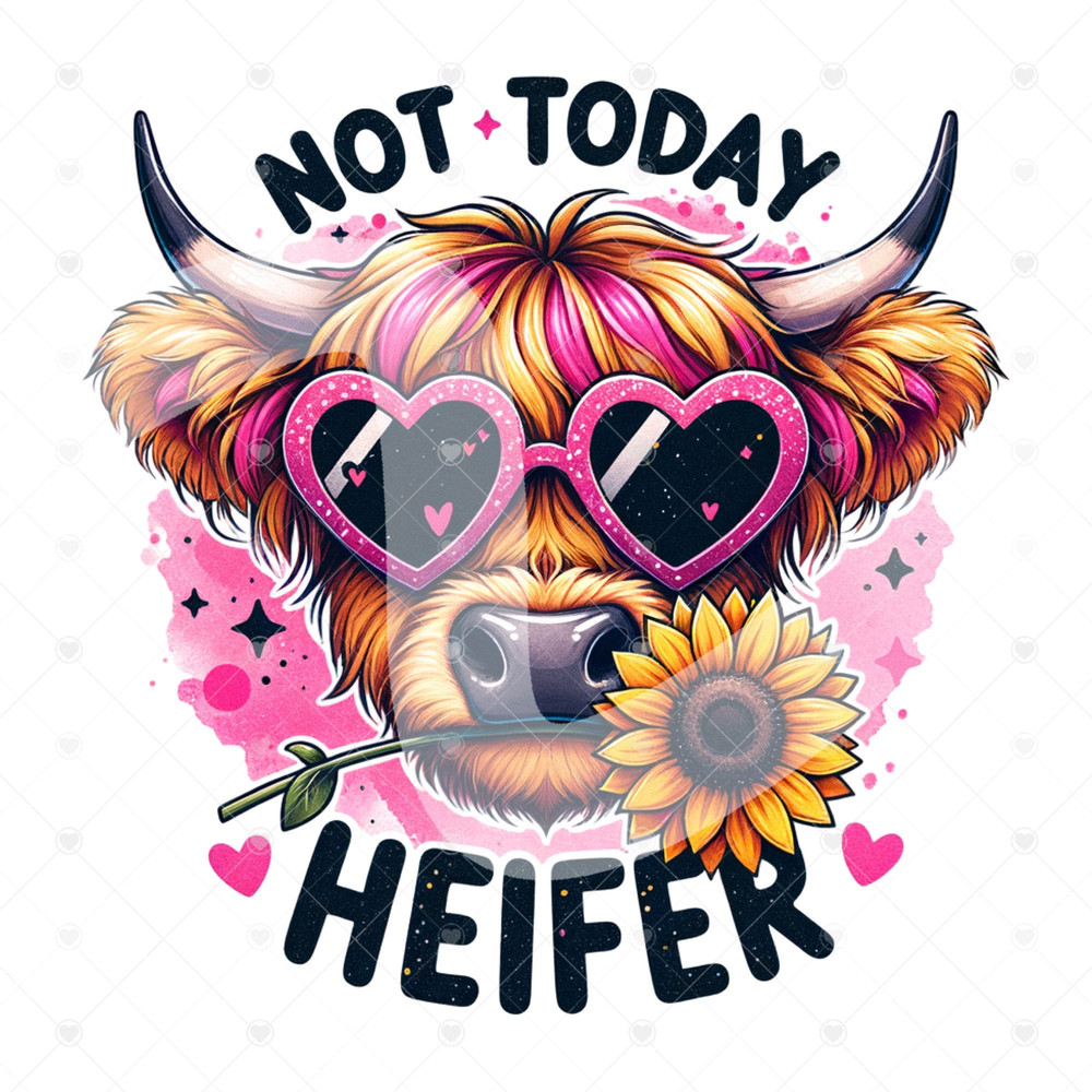 Not Today Heifer PNG, Funny Highland Cow Clipart, Long Haired Cow, Desert Western Cow Sublimation Design, Sunflower PNG, DTF Transfer File.jpg