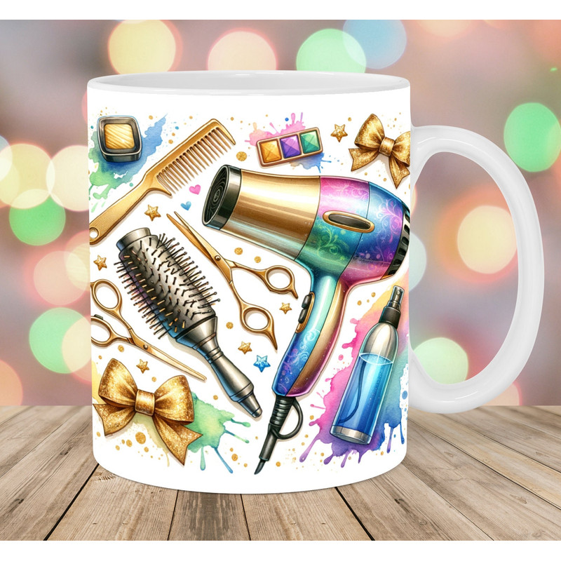 Hairdresser Mug Wrap, 11oz & 15oz Mug Template, Gold Glitter Mug Sublimation Design, Mug Wrap Template, Instant Digital Download PNG.jpg