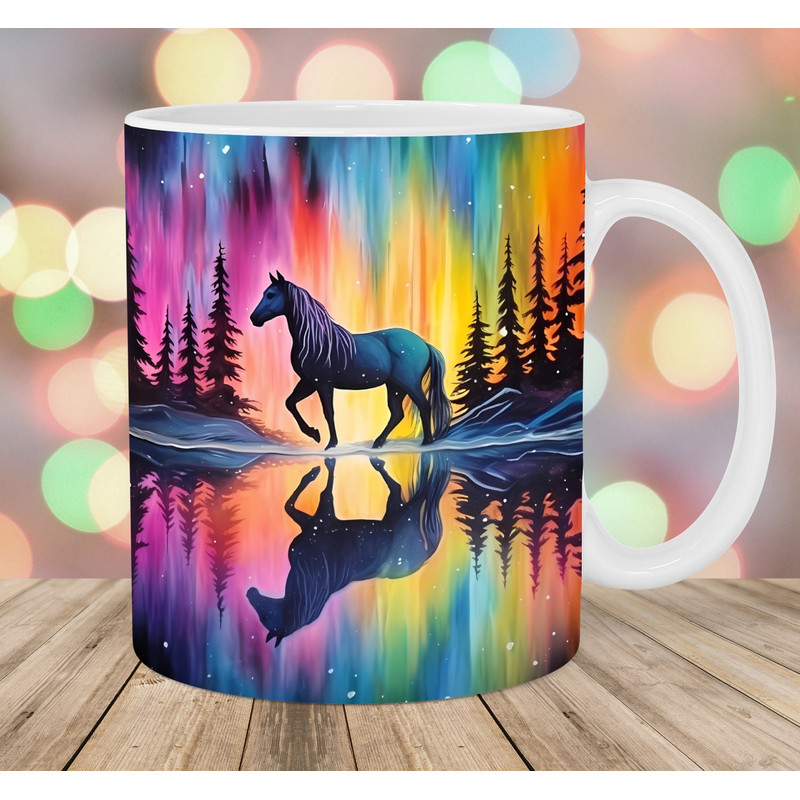 Horse Reflection Northern Lights Mug Wrap, 11oz & 15oz Mug Template, Mug Sublimation Design, Mug Wrap Template, Instant Digital Download PNG.jpg