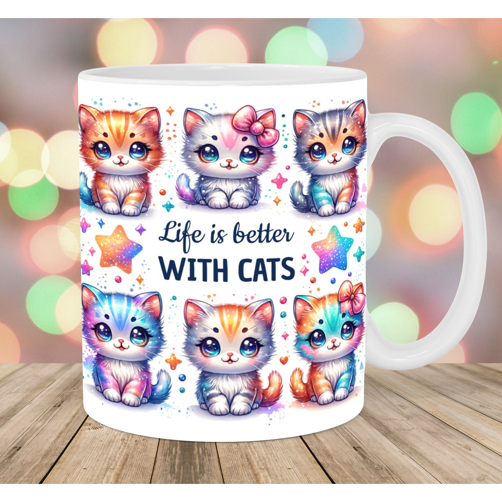 Life Is Better With Cats Mug Wrap, 11oz And 15oz Mug Template, Mug Sublimation Design, Kitten Mug Template, Instant Digital Download PNG.jpg