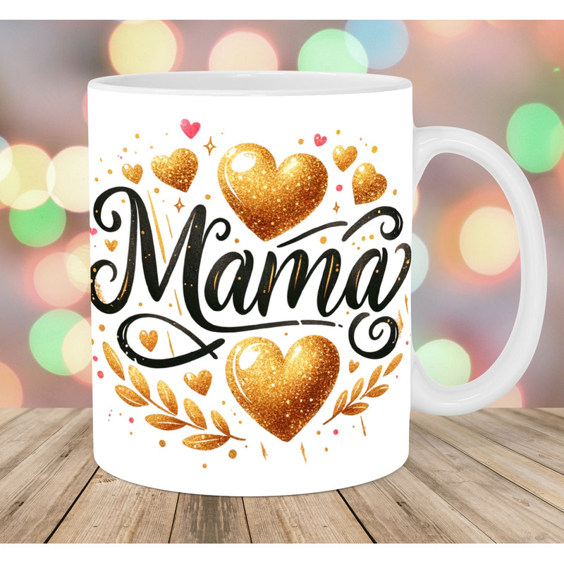 Mama Mug Wrap, 11oz And 15oz Mug Template, Mug Sublimation Design, Gold Glitter Hearts Mug Wrap Template, Instant Digital Download PNG.jpg